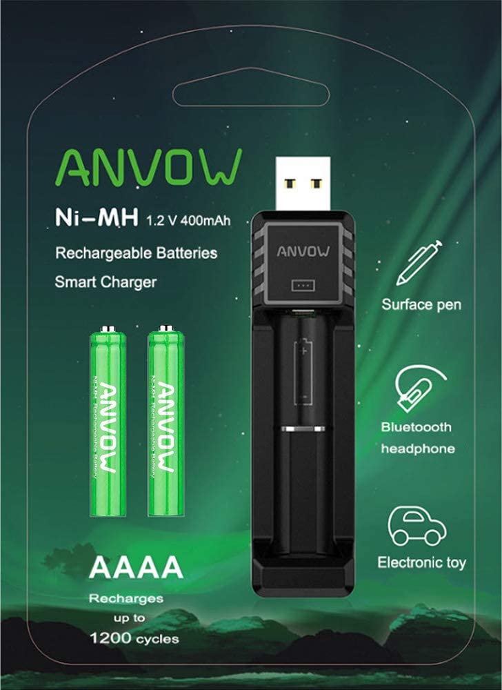 ANVOW Smart AAAA Battery Charger with 2 Counts Rechargeable
